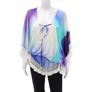 Vanita Rosa Women's V-Neck Multicolor Fringe Tassel Tunic Blouse Size S